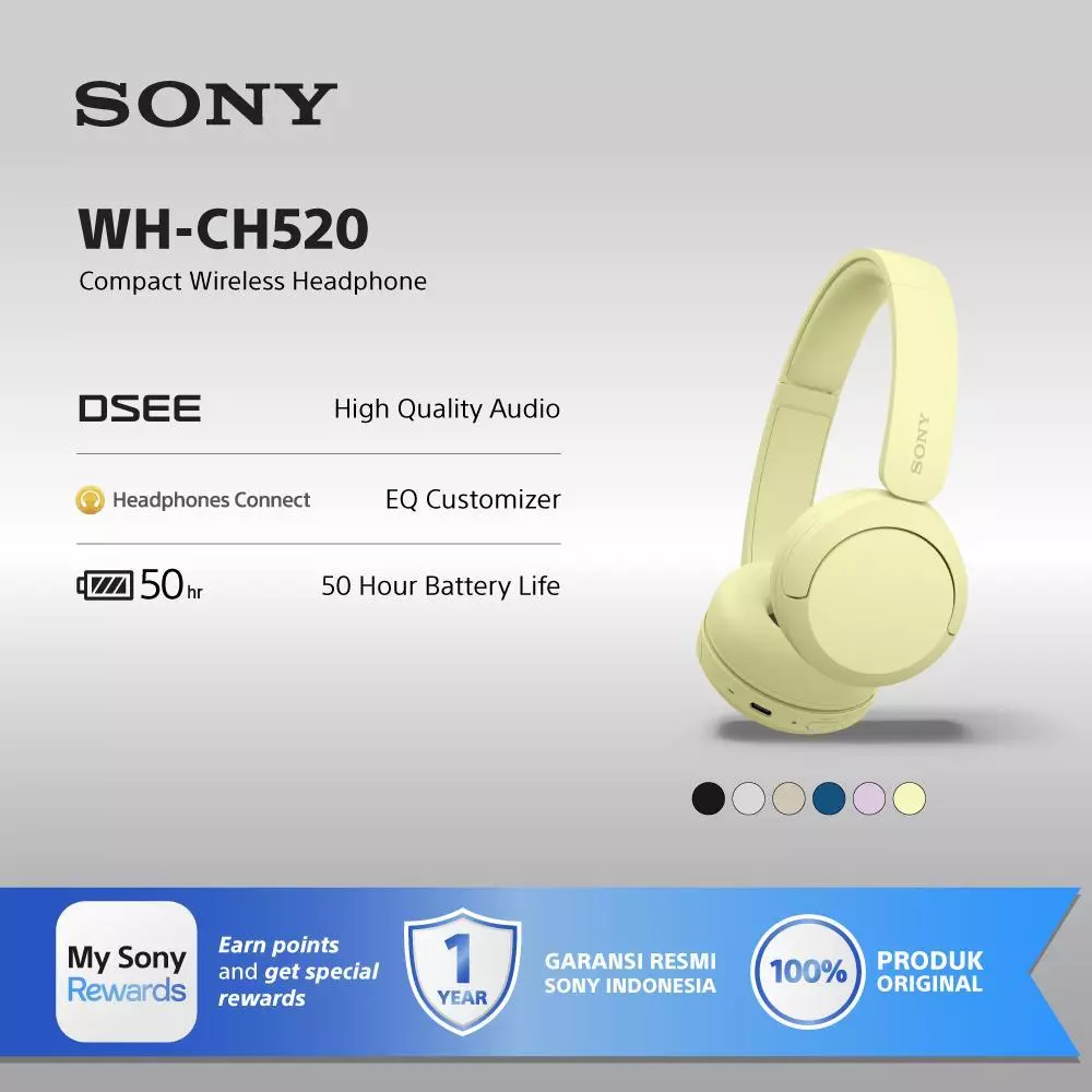 SONY WH-CH520 On Ear Wireless Headphone / CH520 / CH-520 - Yellow