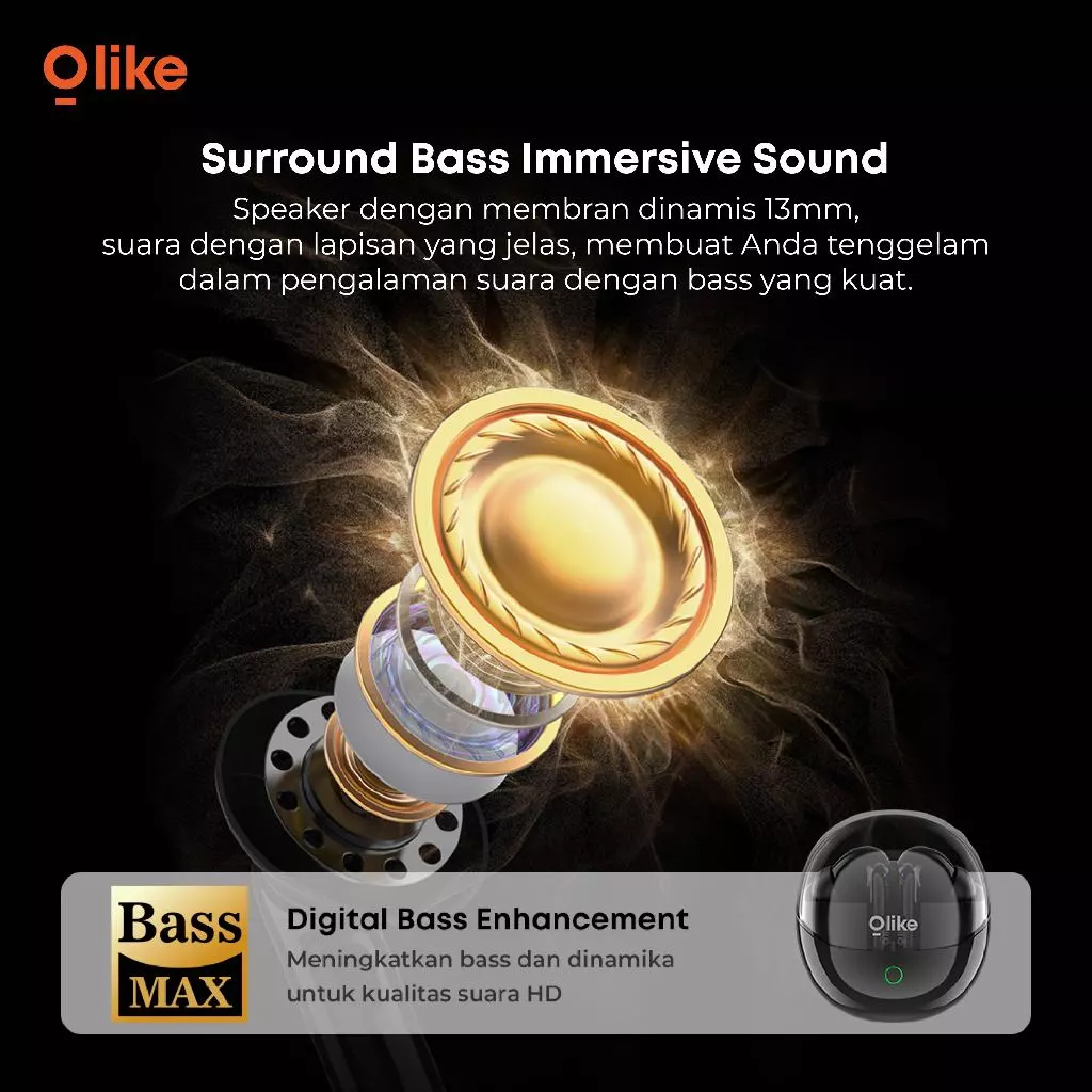 OLIKE TWS T303 Bluetooth Earphone ENC Noise Cancellation | TWS Driver 13mm Stereo Bass | Bluetooth 5.4 | 38H Playtime | IPX4