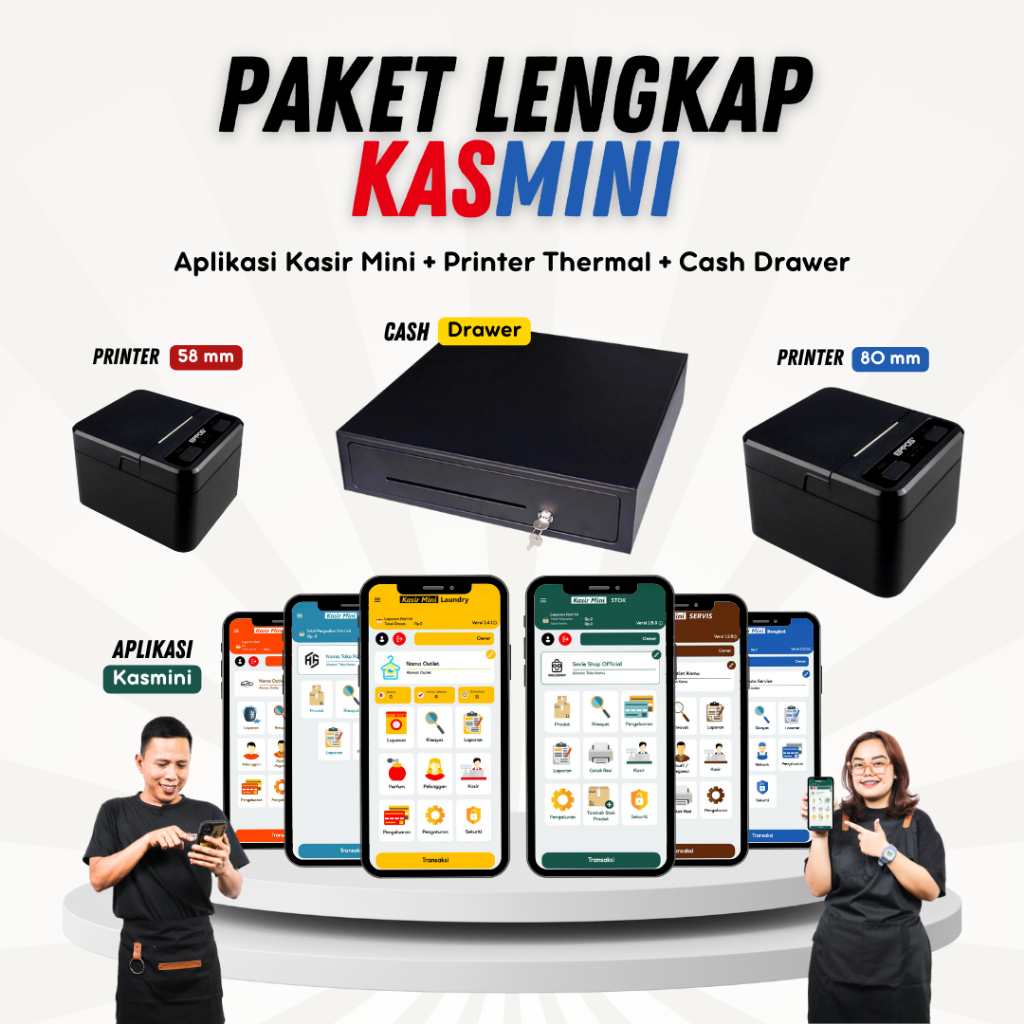 Paket Kasir Lengkap | Aplikasi Kasir Kasmini + Printer Thermal + Cash Drawer