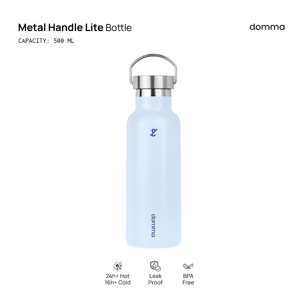 [Domma] 500 ml Metal Handle Lid Insulated Reusable Tumbler Water Bottle  Double Wall Stainless Steel Botol Minum Thermos Kopi Teh