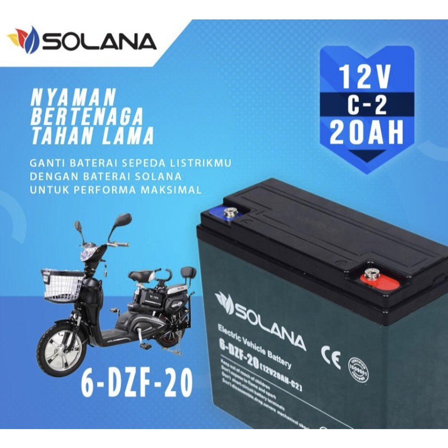 SOLANA Aki SEPEDA LISTRIK 6DZM20 12V 20AH KHUSUS KARGO
