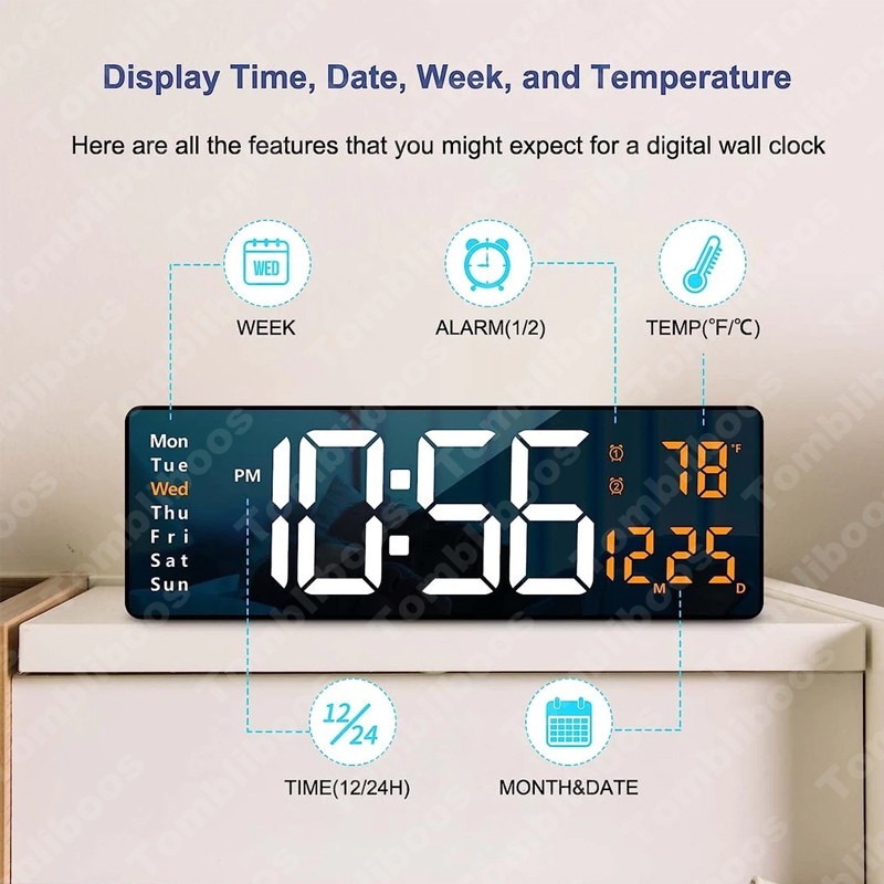 Jual 6629 Kalender Alarm Clock 13 Inci Jam Digital LED Besar Alarm ...