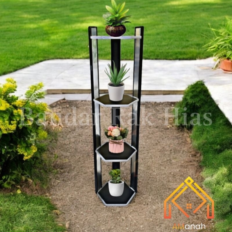 Jual Rak Lantai Hexagonal 4 Tingkat RKA119 / Rak Pajang Bunga / Rak Pot ...