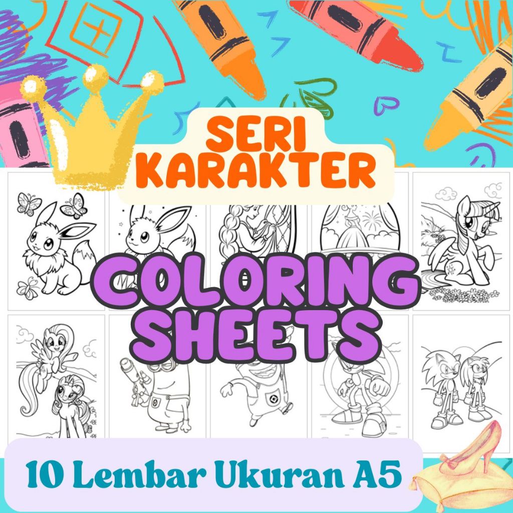 Jual 10 Lembar Kertas Mewarnai Anak Seri Karakter - Lucu dan Menarik ...