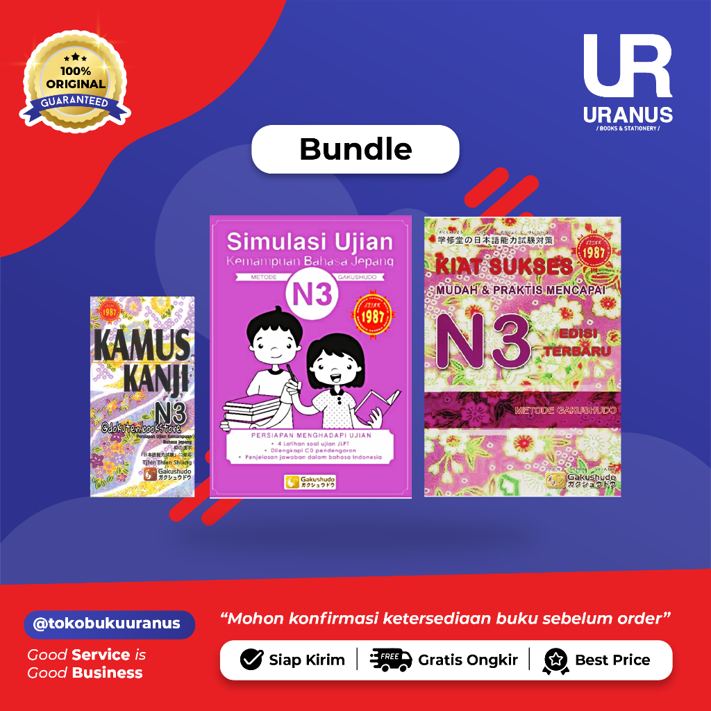 Jual BUNDLE JLPT N3 Kiat Sukses, Simulasi Ujian, & Kamus Kanji 100%