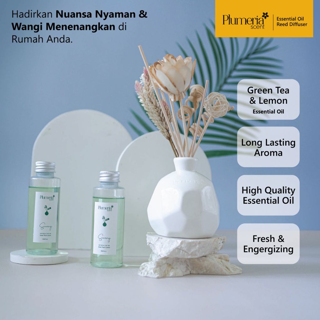 Jual Plumeria Scent Ceramic Reed Diffuser - Sewangi (Green Tea & Lemon ...