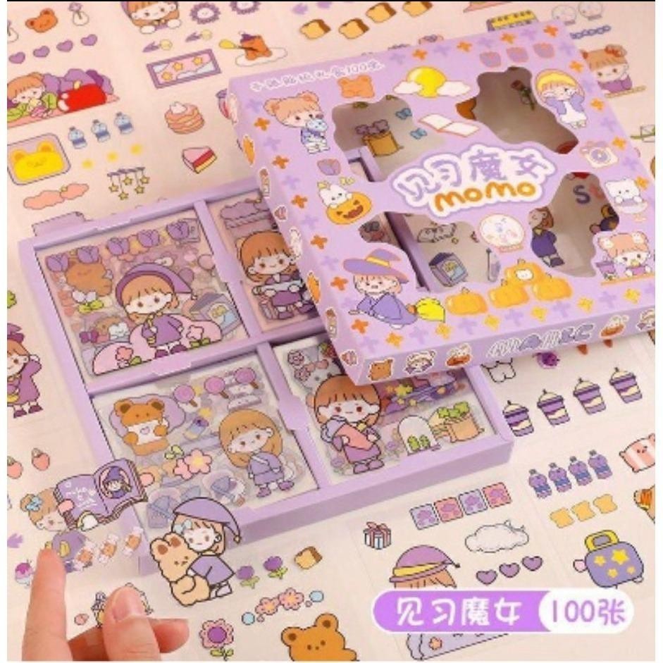 Jual [MM] Sticker Momo 1 Pack isi 100 Lembar pcs box motif kartun korea ...