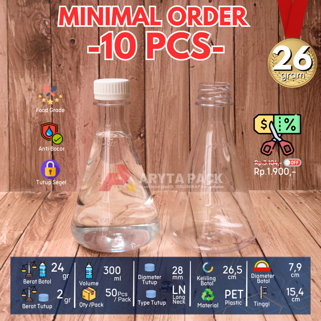 Jual Botol plastik PET 300ml lab minuman jus susu kopi tutup LN warna ...
