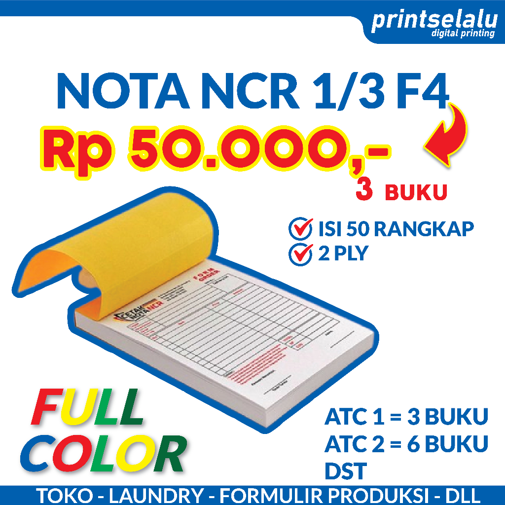 Jual Custom Nota NCR 1/3 F4 2 ply rangkap (Laundry Surat Jalan Formulir ...