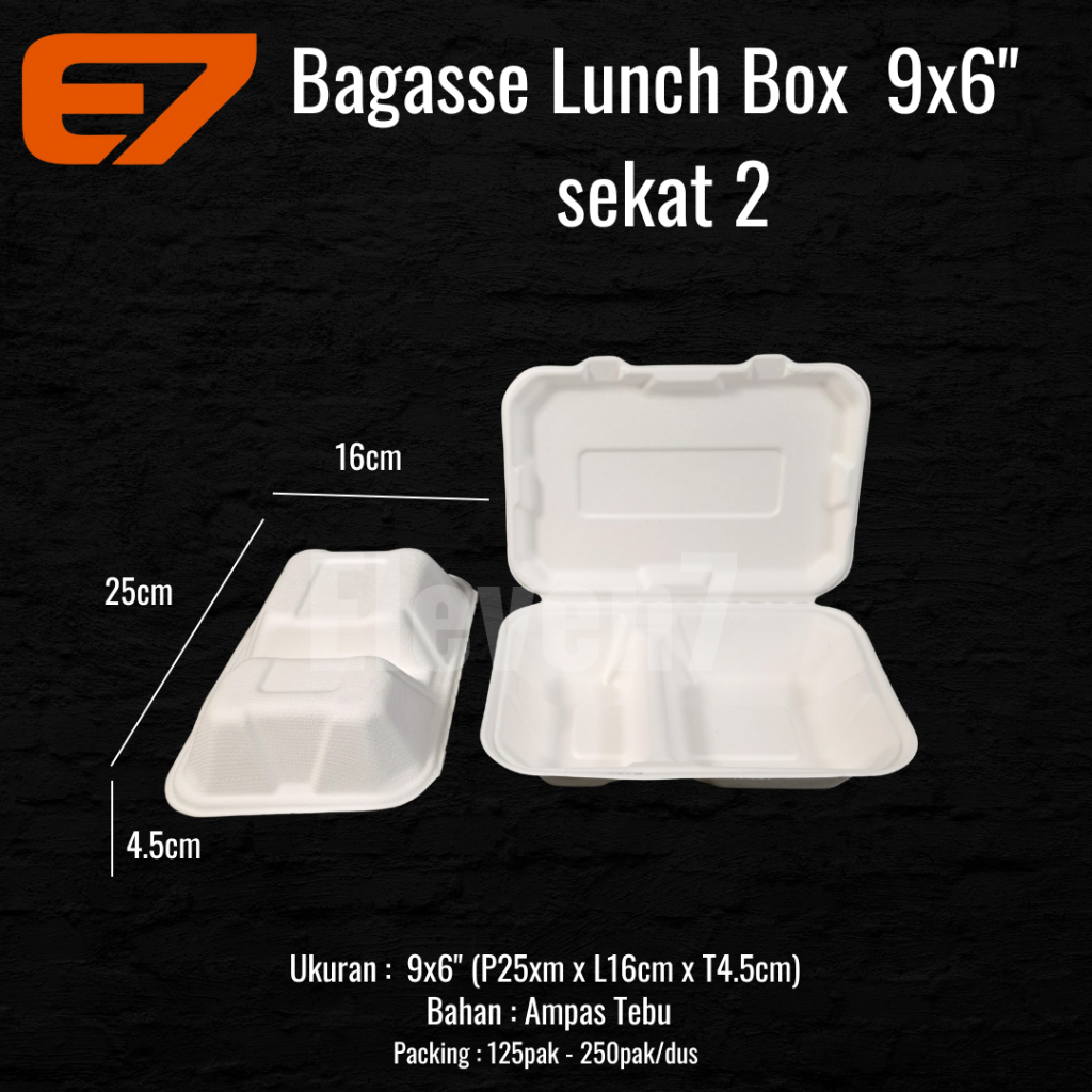 Jual Bagasse Lunch Box 9X6 " Sekat 2 - Kotak Makan , Sugarcane Lunch ...