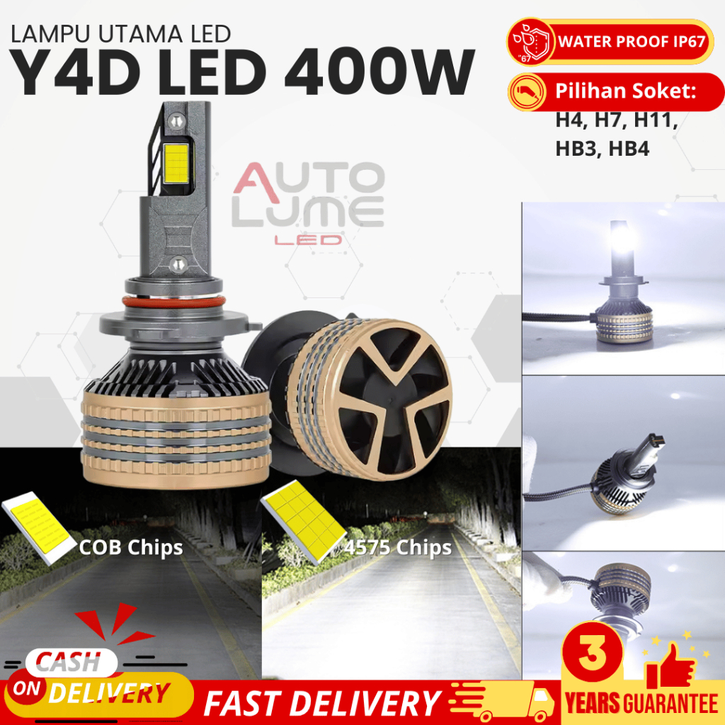 Jual Autolume SEPASANG Lampu Depan LED Y4D 400W - Super Terang 6000K ...