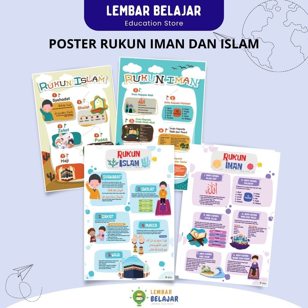 Jual Poster Edukasi Anak Muslim Rukun Iman dan Rukun Islam | Shopee ...