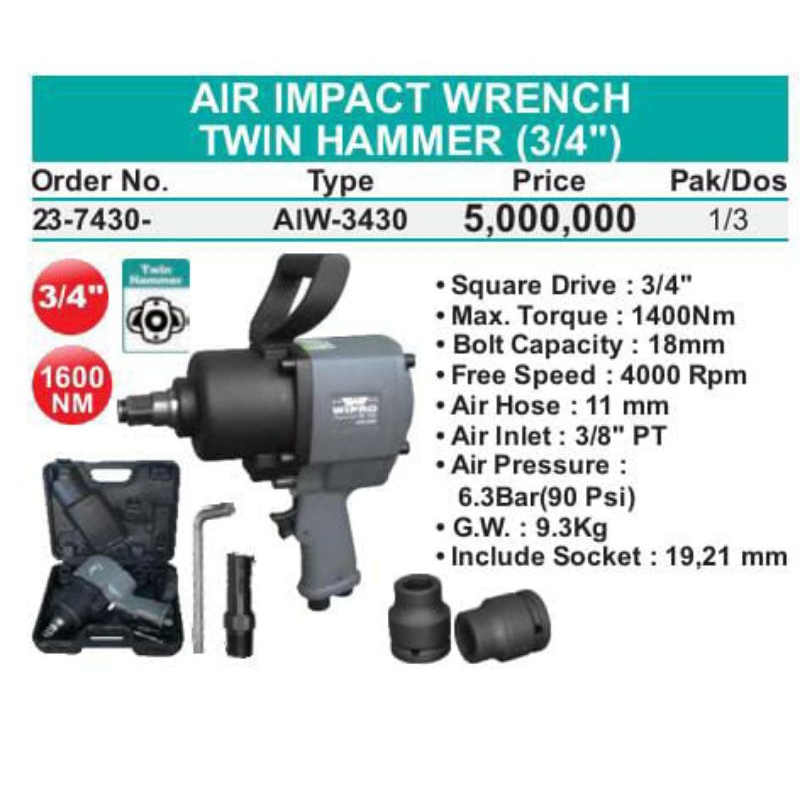 Heavy-Duty Air Impact Wrench, 3/4" Drive, 1/4" NPT Air Inlet, 4600 No Load RPM, THZ672 | Aurora Tools