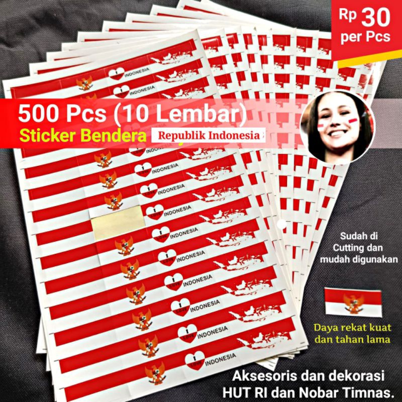 GROSIR 500 PCS STIKER PIPI BENDERA INDONESIA SUDAH DI CUTTING STICKER BENDERA MERAH PUTIH INDONESIA - BENDERA PIPI DEKORASI HUT RI AGUSTUS AGUSTUSAN - SUPORTER BOLA TIMNAS