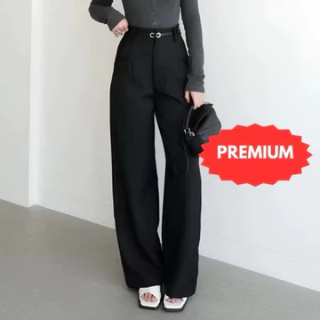 FEFE Celana Highwaist Loose Pants Trousers Celana Wanita Anti Kusut Kulot JUMBO Polyester