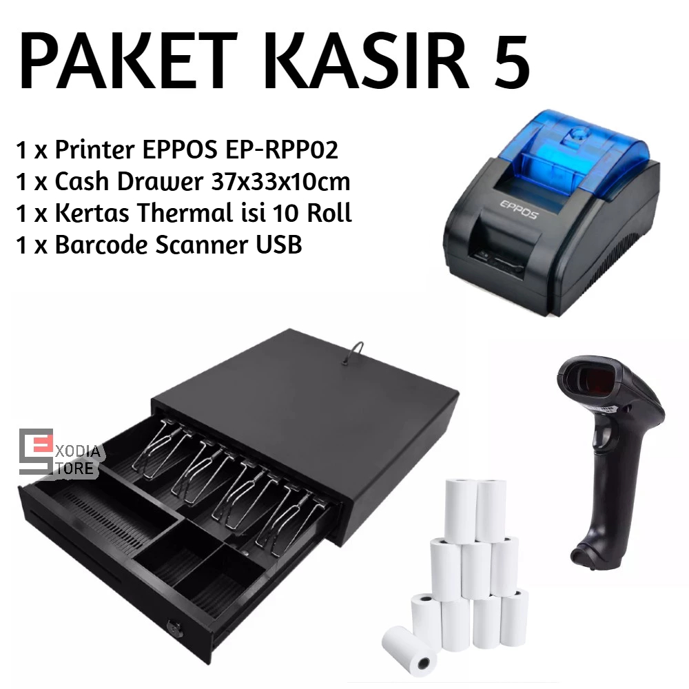 Jual PAKET KASIR 5 : Cash Drawer + Printer EPPOS EP-RPP02 RPP02N EP58M ...