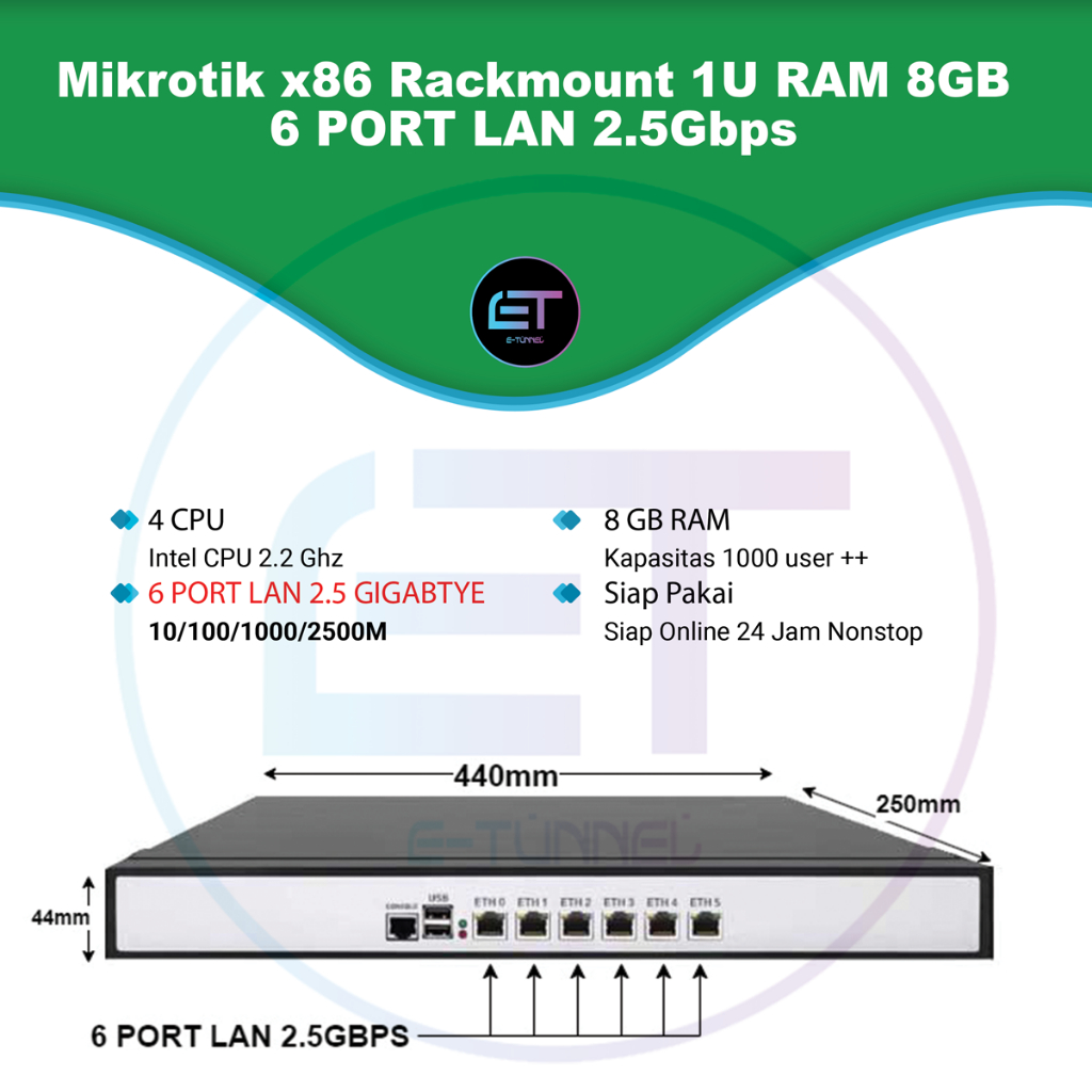 Jual Mikrotik x86 Rackmount 1U RAM 8GB LAN 2.5Gbps | Shopee Indonesia