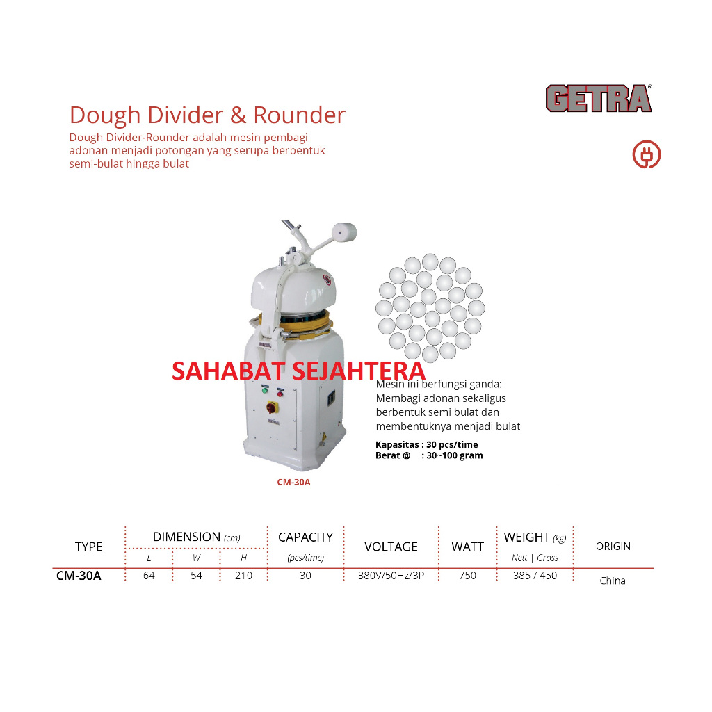 Jual GETRA Dough Divider & Rounder CM-30A - Mesin Pembagi & Pembulat ...