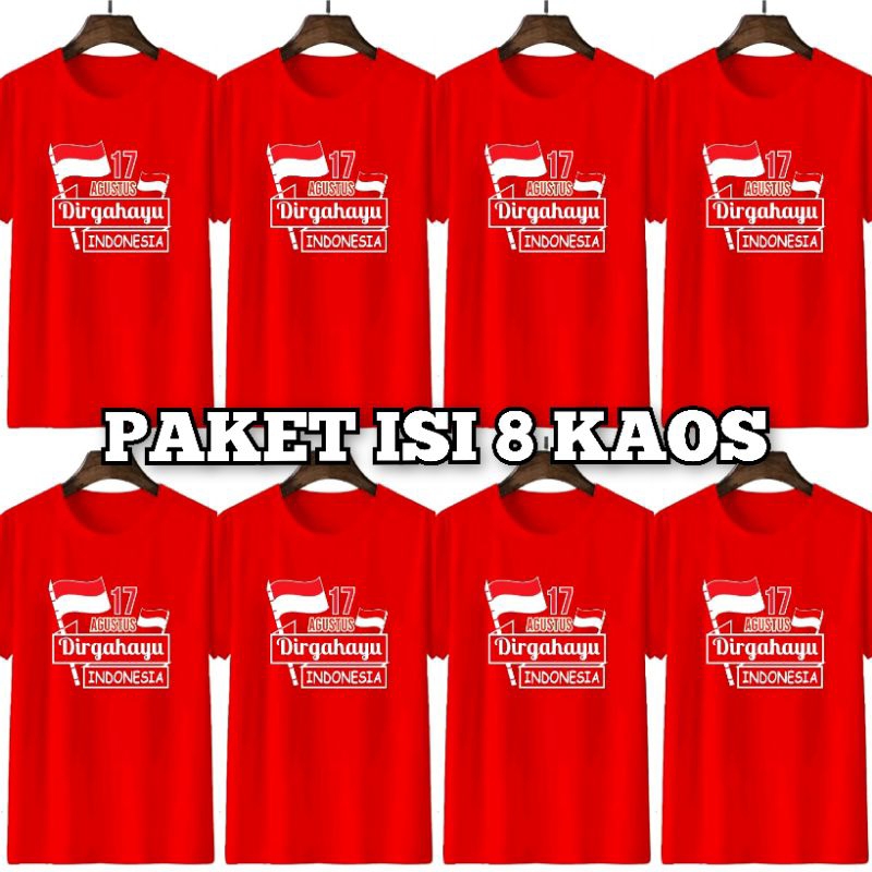 Kaos Agustusan 100 rb dapat 8 kaos / kaos HUT RI 17 AGUSTUS TERBARU / Kaos lengan pendek pria wanita