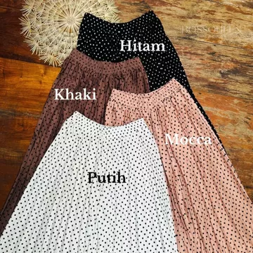 Rok Plisket Panjang Wanita Motif Polkadot Kecil Rok Polca Maxi Skirt A Line Rok Onde