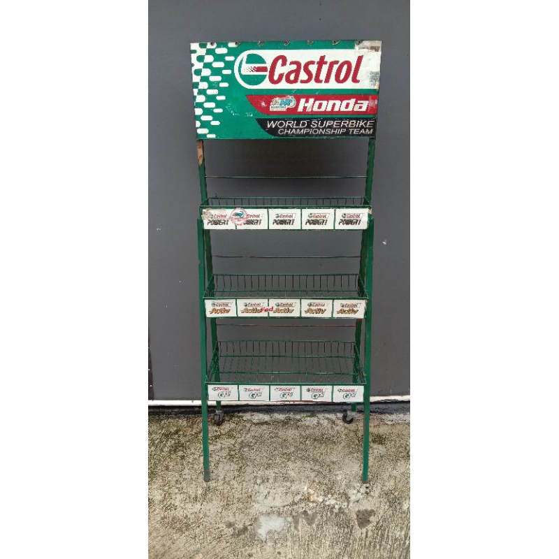 Jual rak oli Castrol wadah oli lawas rak oli jadul pajangan rak oli ...