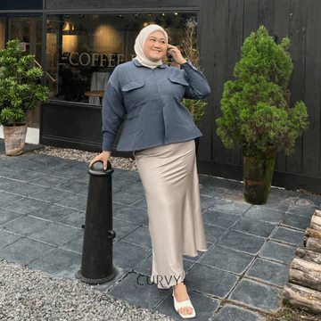 CURVYPLUS ADERA Rok Satin Silk Skirt Premium 107cm Plus Size Rok Duyung Wanita Maxi Mermaid