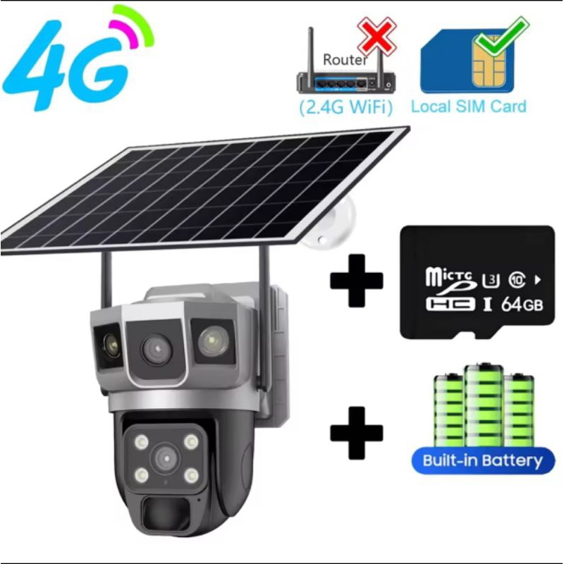Jual Camera CCTV SIM-card 4G Solar Panel TIGA lensa / TIGA Layar ...