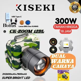 KISEKI CK-ZOOM 12DL/Senter Kepala Mini Zoom /Senter Kepala LED/Senter Kepala Super Terang Warna Cahaya Dua/Senter Kepala Zoom 300Watt/