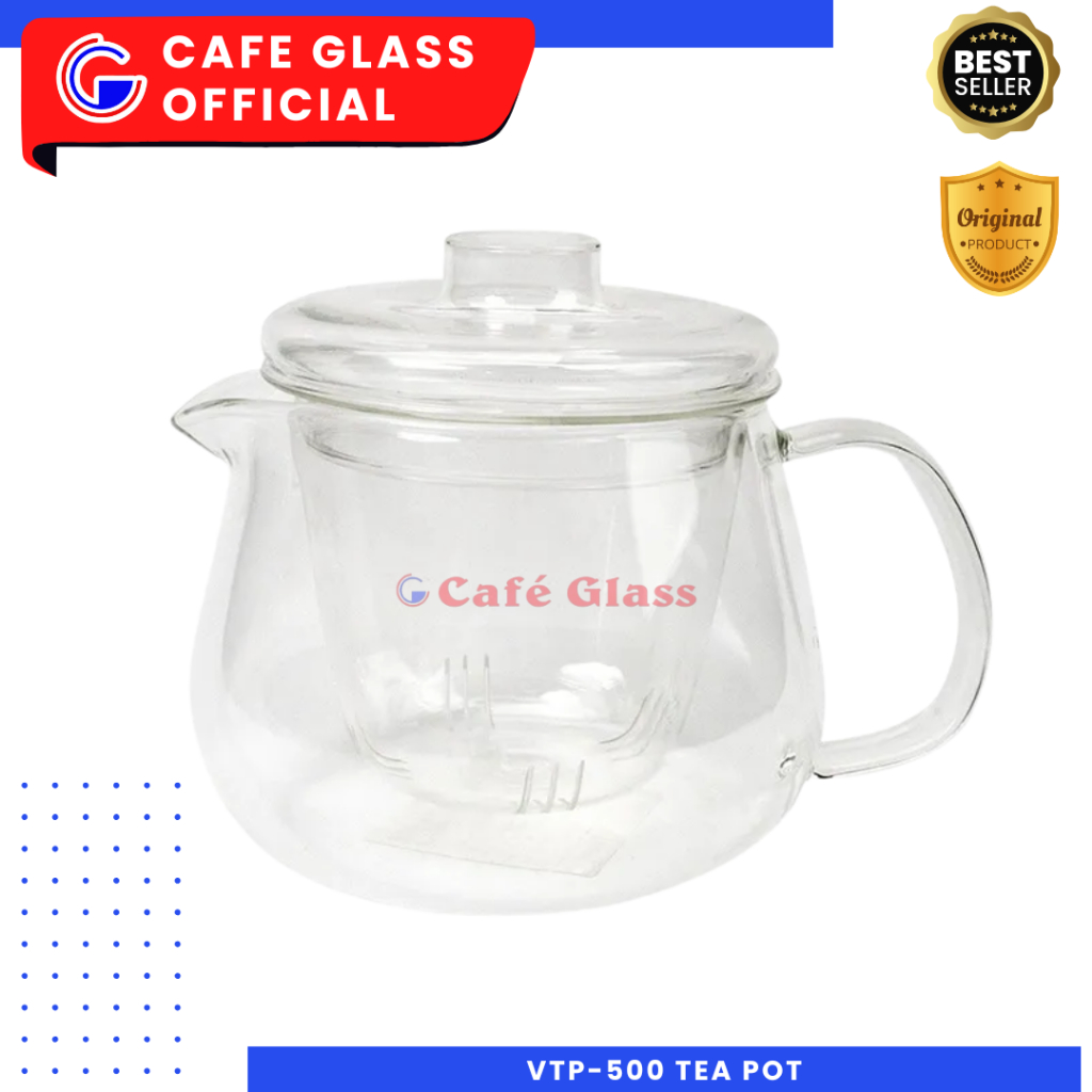 Teko Kaca Teh 500Ml Saringan - Tea Pot Elegan Tahan Panas - Teko Aesthetic Kaca Vtp-500