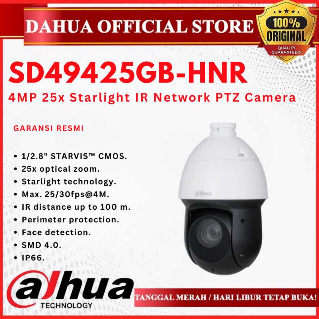 Jual Dahua IP Camera PTZ 4MP DH-SD49425GB-HNR 4MP 25x Starlight IR ...