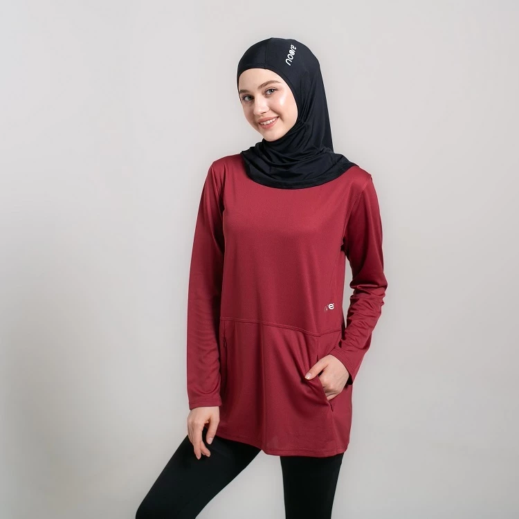 Pakaian Olahraga Meriliane Pro Top Maroon dan Noore