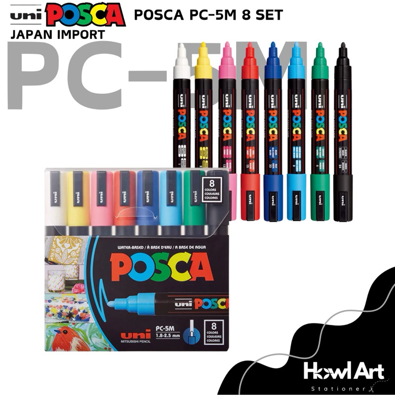 Jual UNI Posca PC-5M Set 8 Colour Reguler Paint Acrylic Marker Japan ...