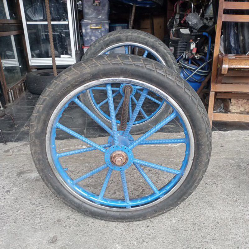 Jual roda gerobak rombong besi ulir besar bos besar ring 17 lengkap As ...