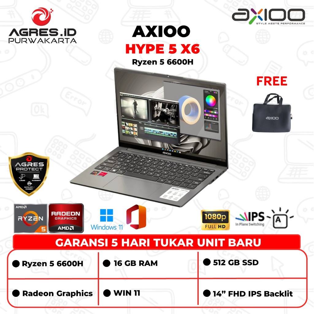 Jual Axioo Hype 5 Amd X6 Ryzen 5 6600H Ram 16GB Ssd 512GB Win 11 14 ...