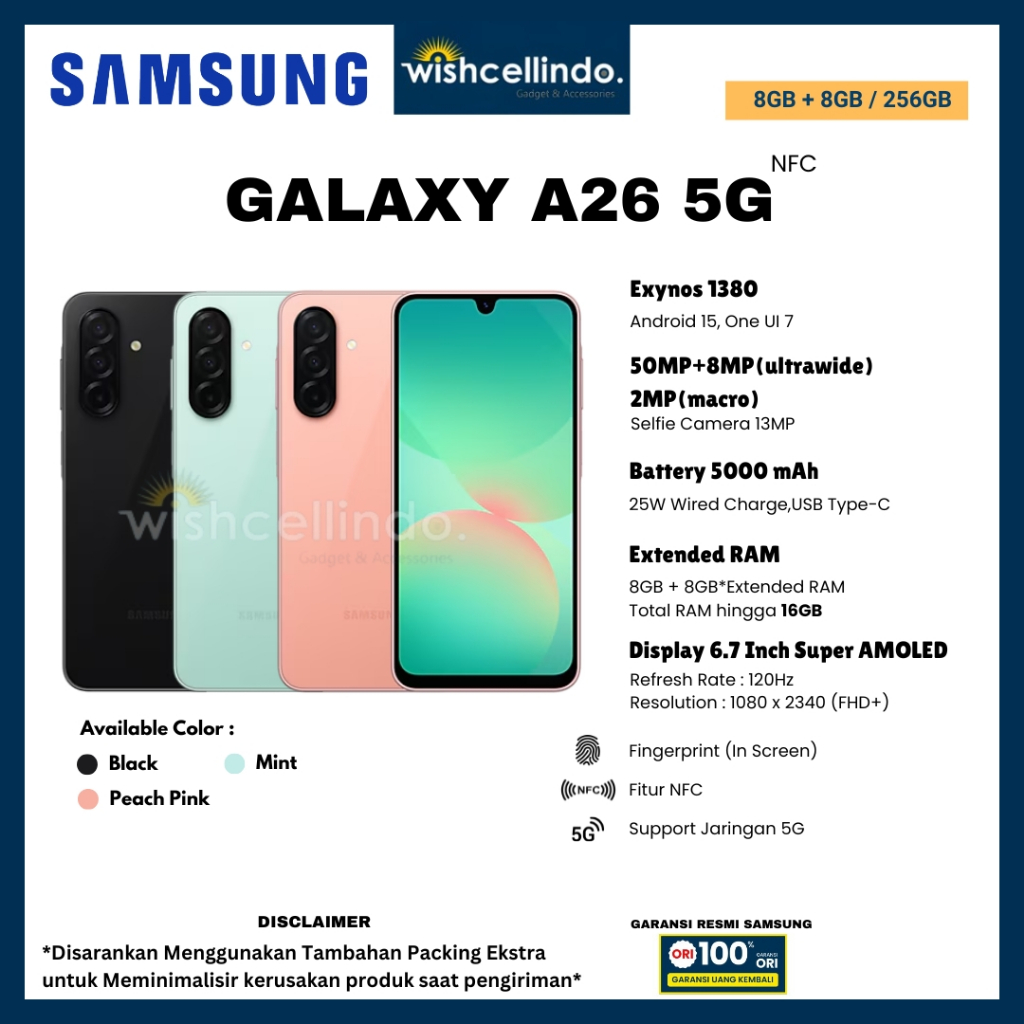 Jual Samsung Galaxy A26 5G NFC 8/256GB (Garansi Resmi SAMSUNG 1 Tahun