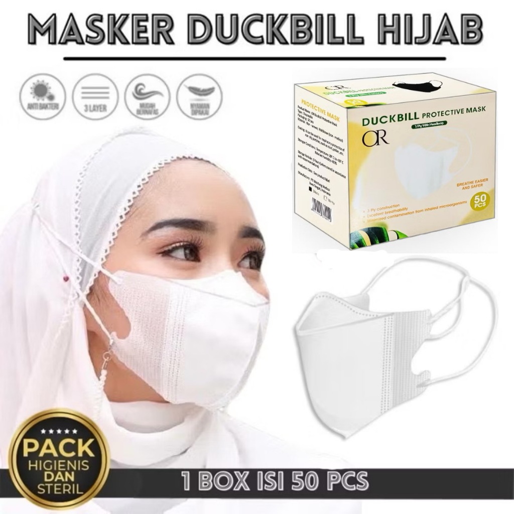 Jual Masker Headloop Hijab 3Ply Face Mask anti Debu Virus isi 50 Pcs ...