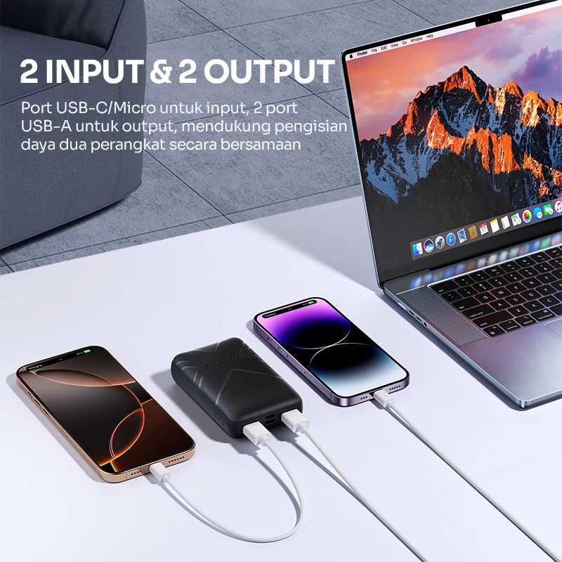 ROBOT Powerbank Mini Fast Charging 10000mAh with Dual Port Type C Micro Power bank