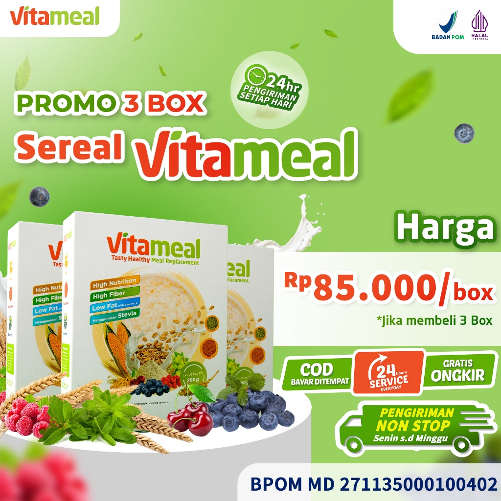VITAMEAL Paket SEHAT 3 BOX - Sereal Diabetes Multigrain Bantu Turunkan Gula Darah Tinggi Normalkan Kadar Gula Cegah Diabetes Kebas Kesemutan Herbal Alami Tanpa Efek Samping