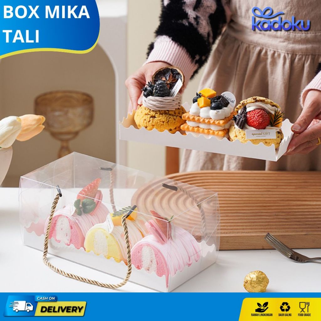 Jual [5 PCS] Box Mika Transparan / Box mika kue Cake Handle Tali / Box ...