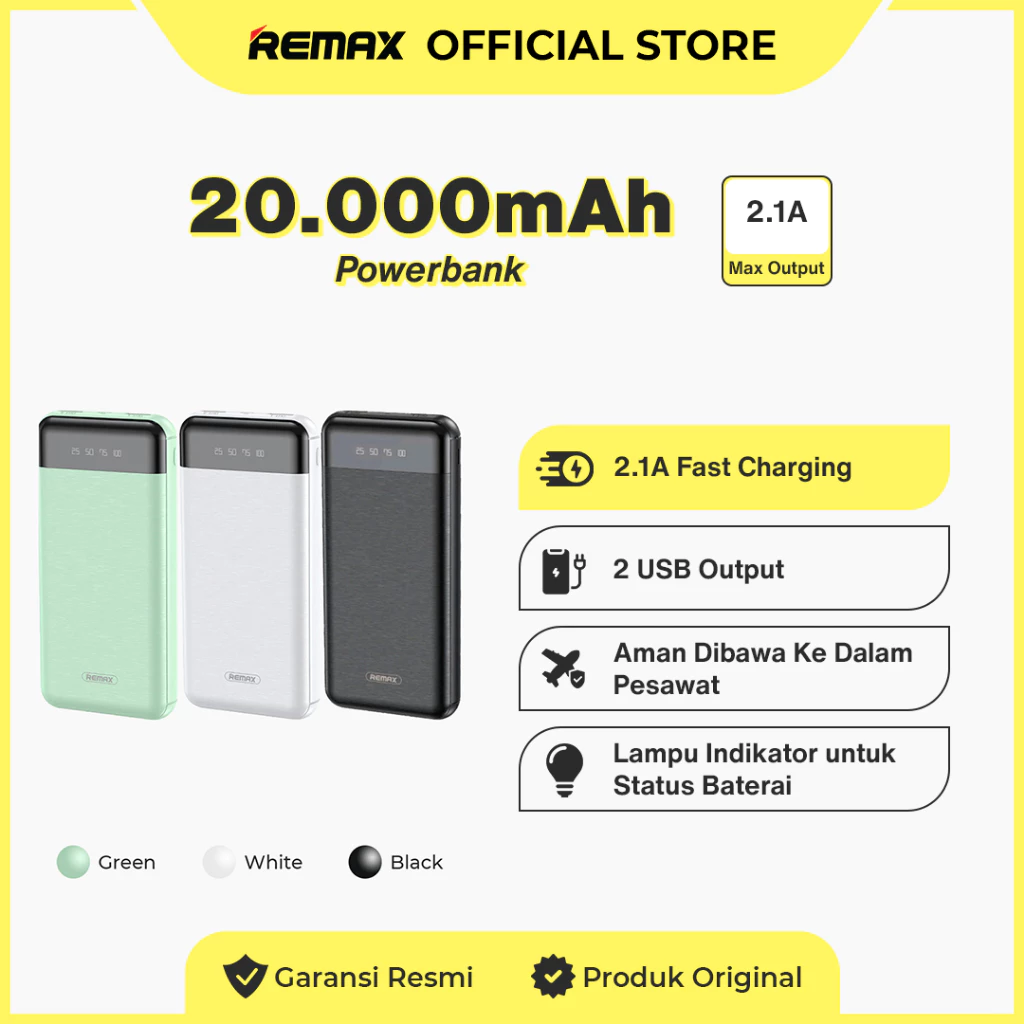 Remax Powerbank 20000mAh With Digital Display 2,1 Ampere RPP-195
