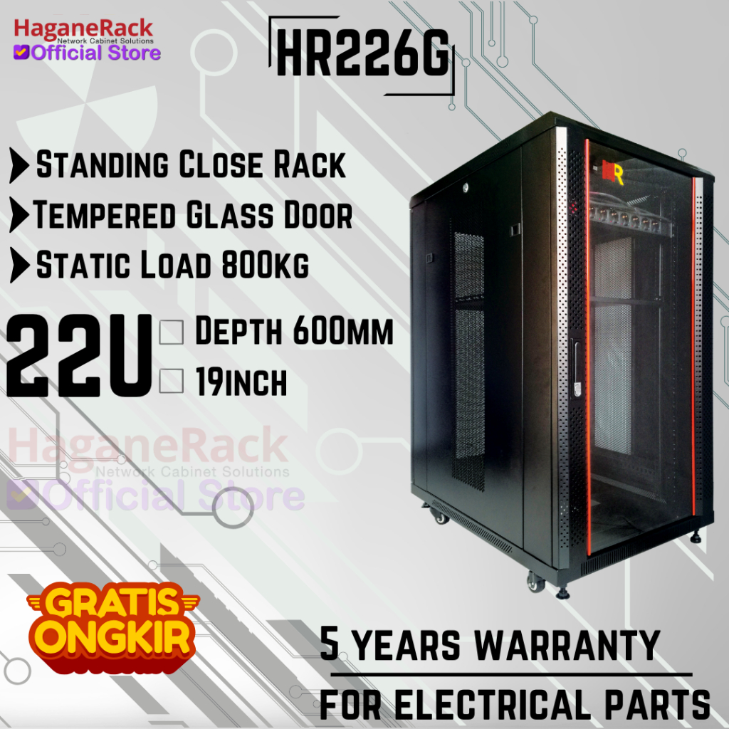 Jual Haganerack Close Rack HR226G - Rak Server 22U Depth 600mm Glass ...