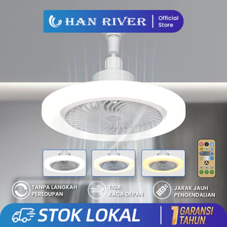 HAN RIVER 30W 2in1 Lampu Kipas Angin Plafon Lampu 3 Warna Remote Dapat Diatur 360° E27 Lamp Holder