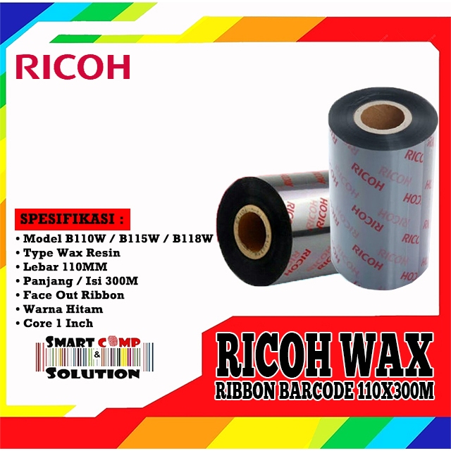 Jual Ribbon Barcode Label Ricoh Wax 110x300M / 110 x 300 / 110x300 ...