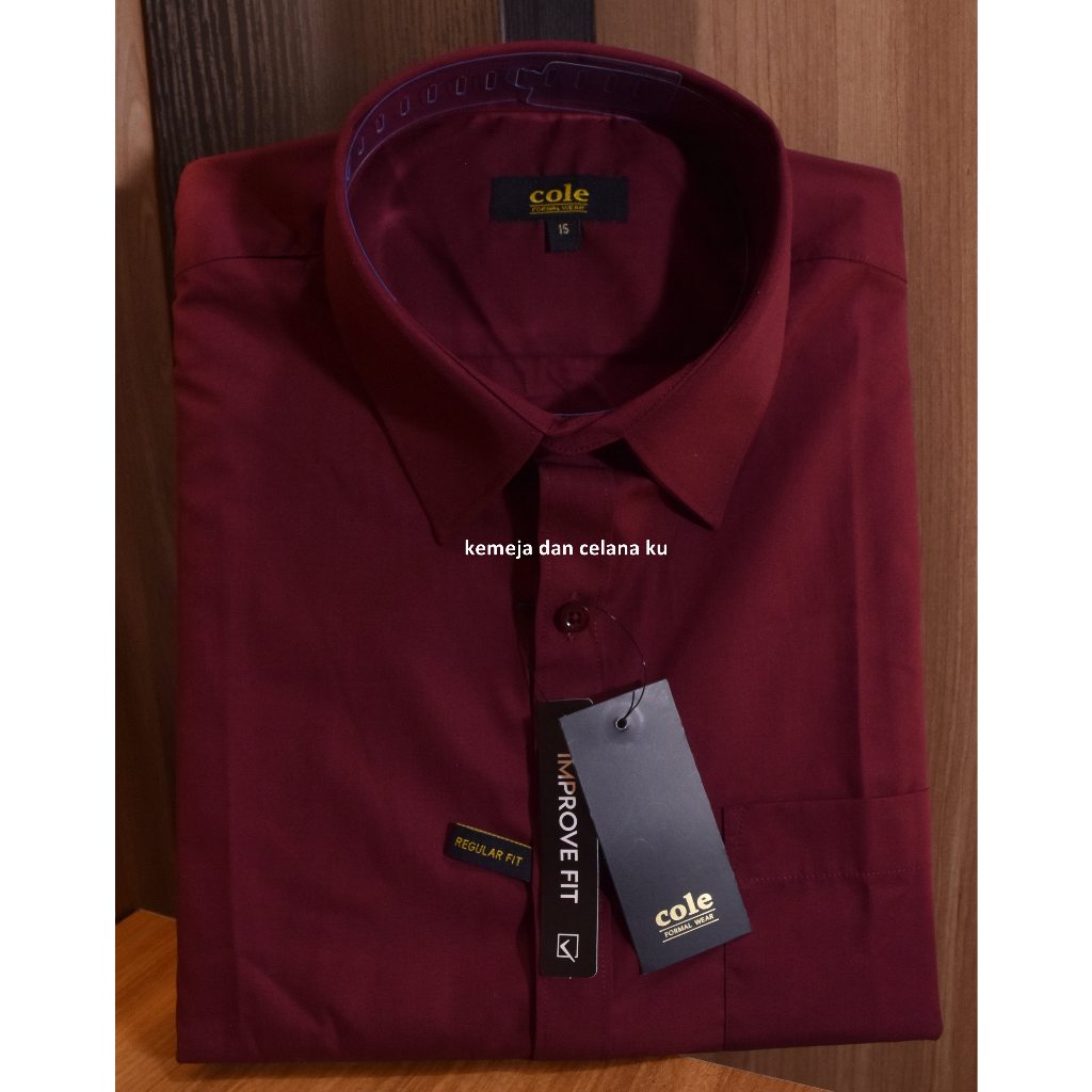 Jual Kemeja Pria Formal Lengan Pendek COL* Marun Maroon Polos Reguler ...