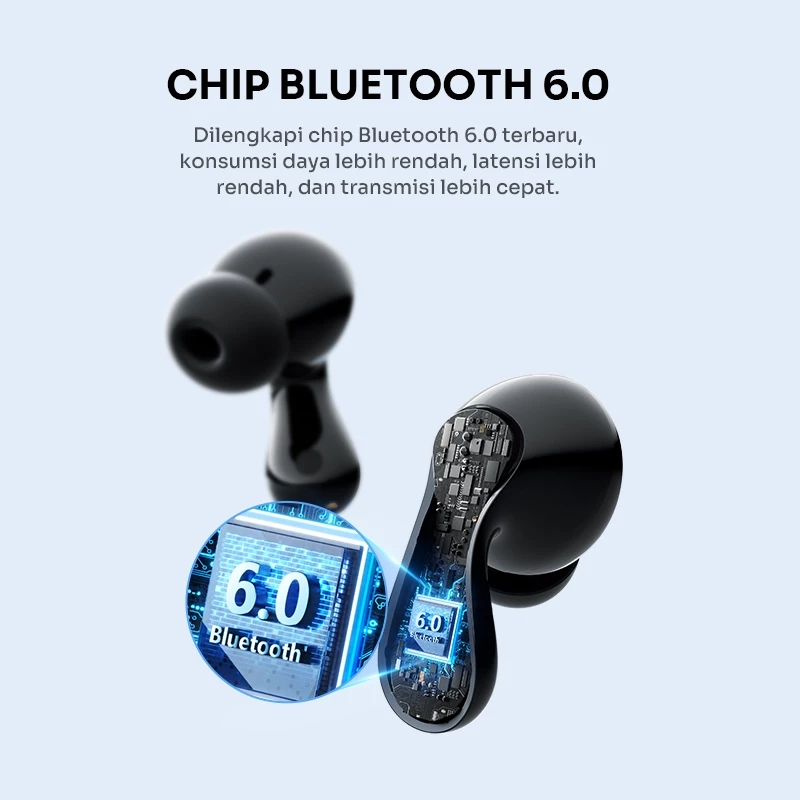 ROBOT Earphone Wireless Bluetooth 6.0 Suara Jernih Powerful Bass Pemakaian 37 Jam dengan Tampilan Daya LED TWS Nova T3