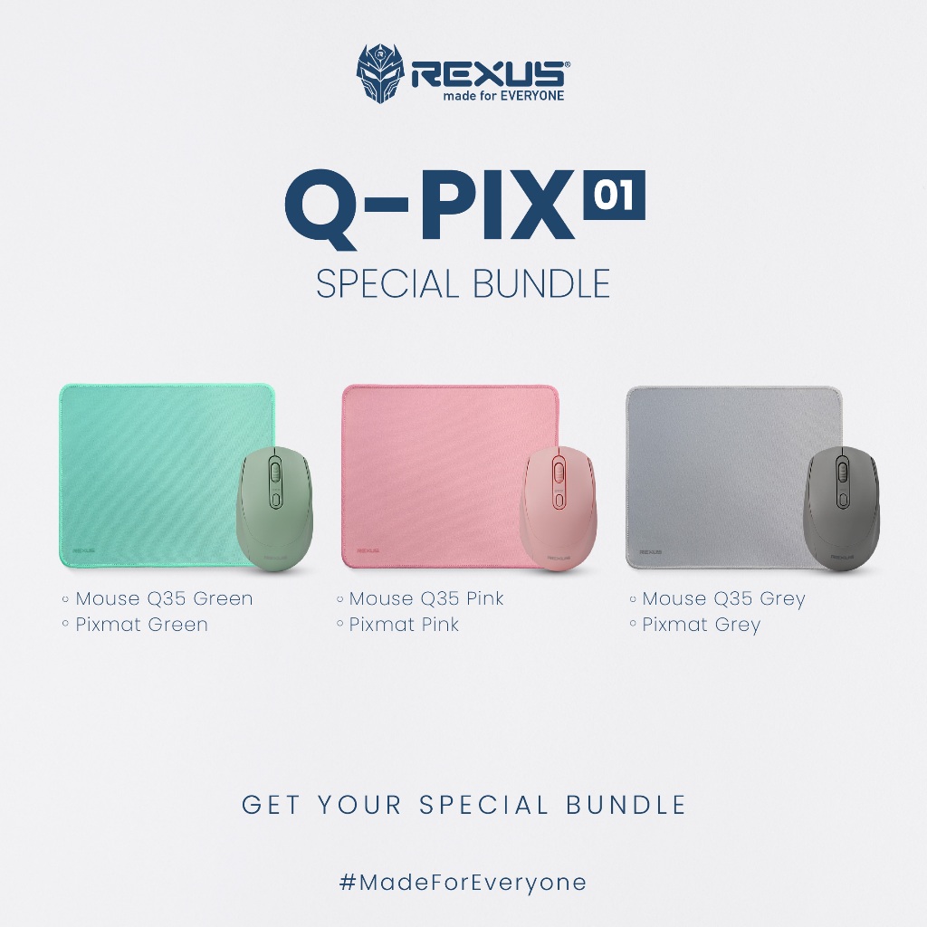 Rexus Q-Pix Bundle 01 - Mouse Office Wireless Silent Click + Mousepad Anti Slip
