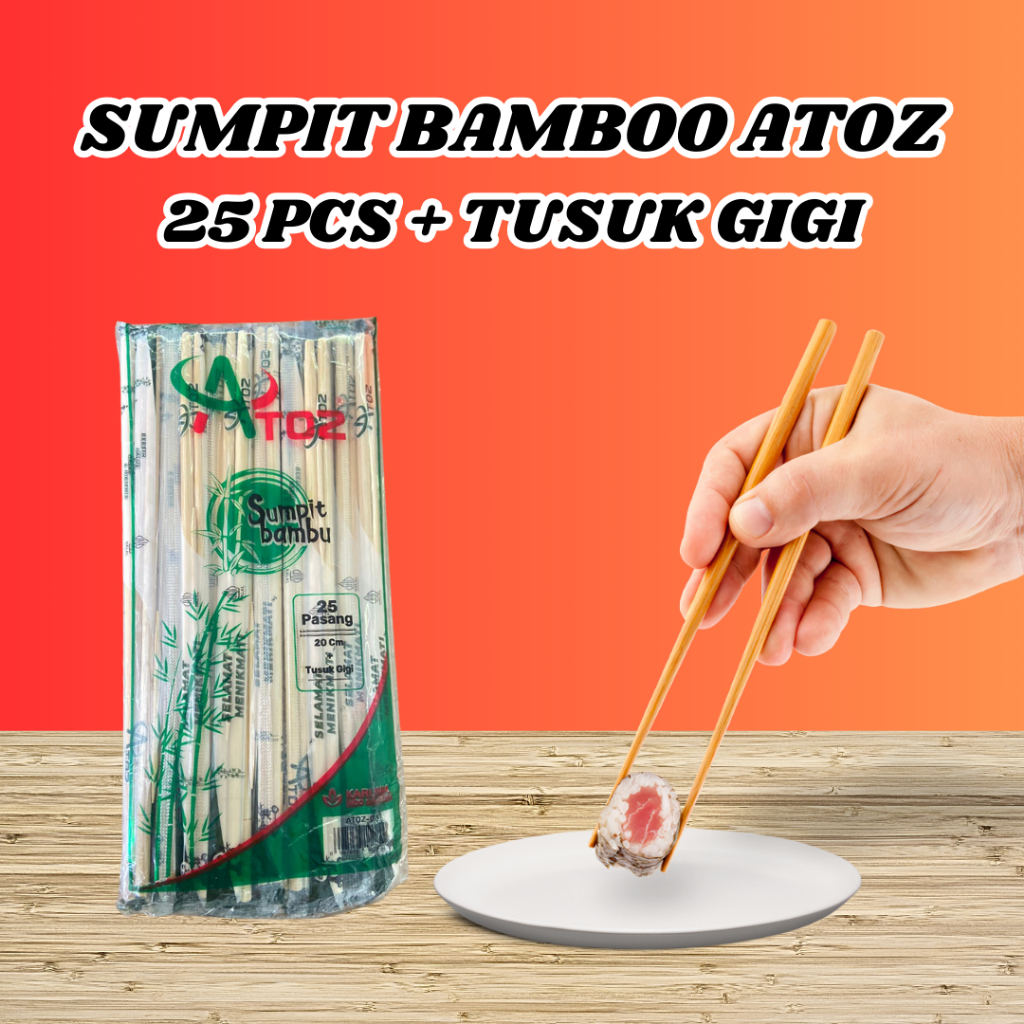 Jual Sumpit Bambu Merk ATOZ 1 Pack 25 Pasang Tusuk gigi | SUMPIT MIE ...
