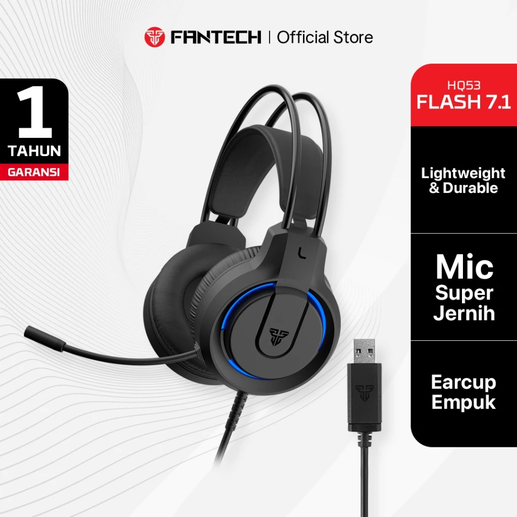 Fantech FLASH HQ53 7.1 Virtual Surround sound Headset Gaming PC Kabel TERLARIS Super Bass Headphone USB