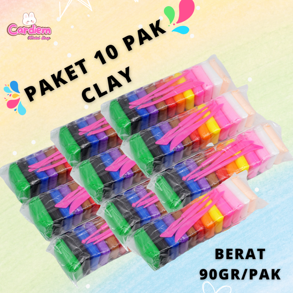 Jual Paket 10 Pak Clay Mainan Anak Clay Polymer Murah Clay isi 12 Warna ...