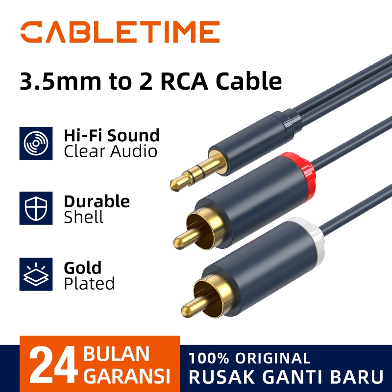 Jual CABLETIME Kabel Aux to RCA Audio 3.5mm Male to 2 RCA Male ...
